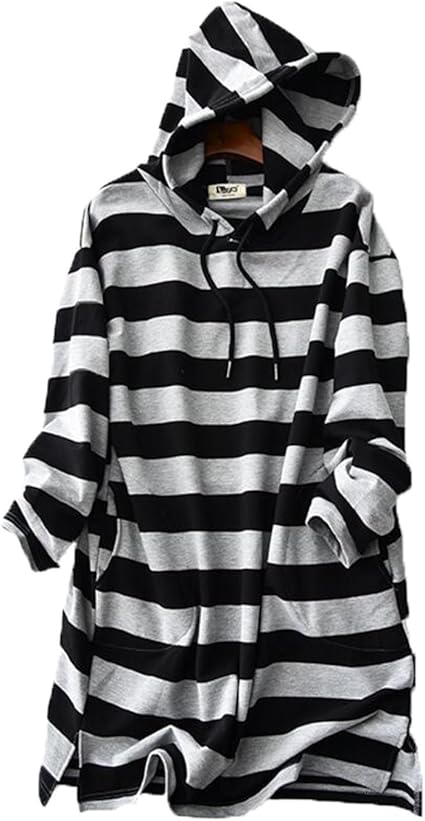 Amazon S Xiny ボーダー パーカー レディース ロング丈 トレーナー フード付き スウェット トップス 長袖 通勤 通学 カジュアル ゆったり かわいい グレー ワンサイズ コート ジャケット 通販