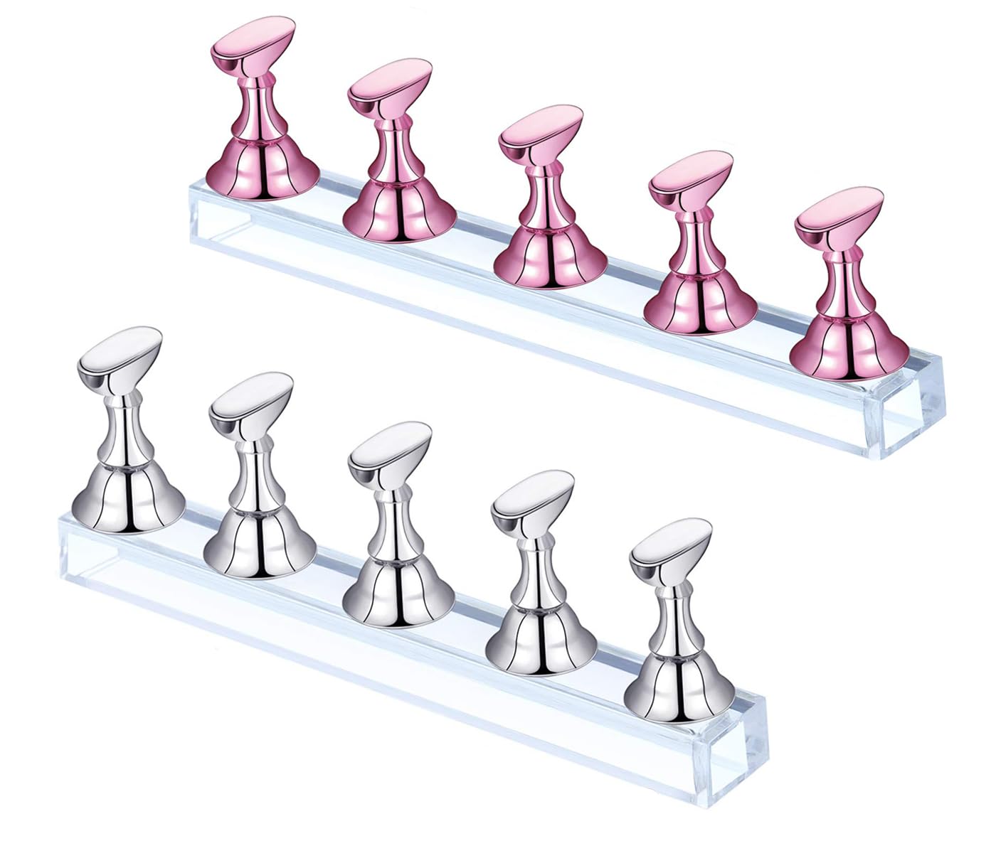 2Set Acrylic Nail Display Holder,Magnetic Display Holder for Practice Nails,DIY Nail Art Stand,Magnetic Nail Mount Holder,Nail Tip Practice Holder(Pink+Silver