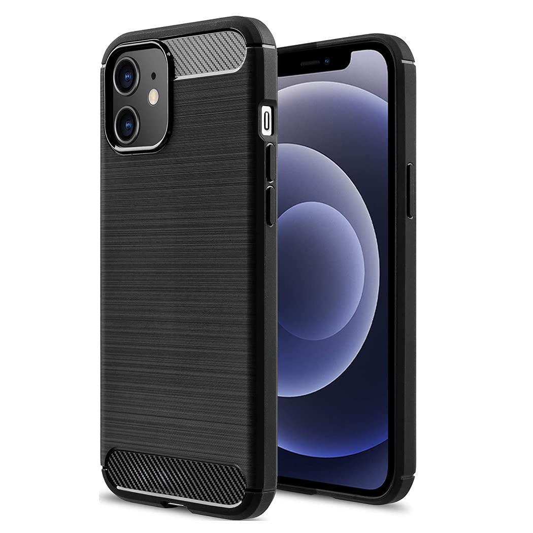GAPlus iPhone 12/ iPhone 12 Pro Case - Ultra Slim Carbon Fibre Shockproof Bumper Case Cover For iPhone 12 Black