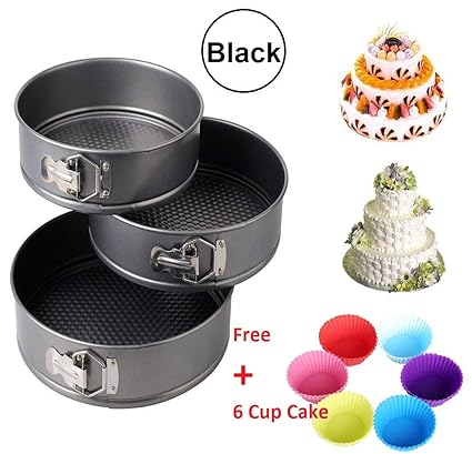 Orpio Set of 3 Round Aluminium Non-Stick Backing Cake Moulds Pan Can be used in Microwave Ovens (Black)