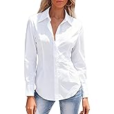 Mutitop Button Down Shirts for Women Long Sleeve Dress Shirts Wrinkle Free Collared Work Office Solid Blouses Corset Tops