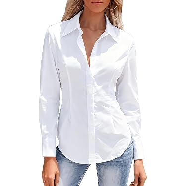 Chemisier Femme Manches Longues Bob Mackie - Blanc - 97% Coton, 3% élasthanne - Taille M - Neuf Avec étiquettes