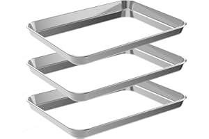 HEROFIBER Small Baking Sheet Pan, 1/8 Aluminum Cookie Sheets for Baking, Toaster Oven Pans Heavy Duty, Deep Edge, Set of 3