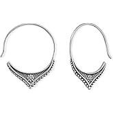 Boma Jewelry Sterling Silver Bali Style Boho Flower Pull Through Hoop Earrings