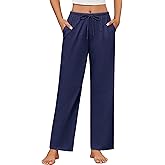 Ekouaer Women's 100% Cotton Pajama Pants Casual Drawstring Pj Bottom Soft Pj Pants