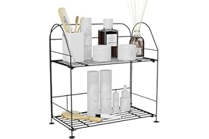 Johamoo Bathroom Shelves for Storage, Bathroom Shelf Over Toilet, Multifunctional Foldable Storage Rack, Free Standing 2 Tiers Utility Shelves Living Room Kitchen (Black)