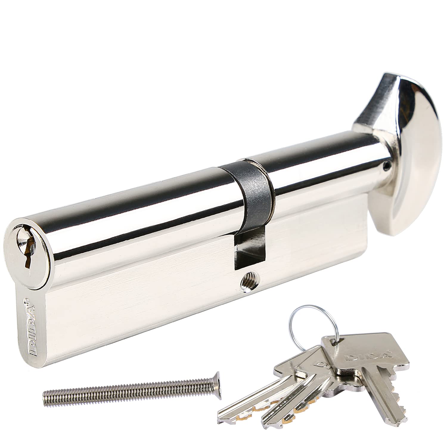DIDA® 90mm(35T/55) Thumb Turn Euro Cylinder Lock,UPVC Barrel Lock with 3 Keys Anti-Pick,Anti-Bump,Anti-Drill,High Security,Polished Nickel Finish,Suitable for All Door Types,BS EN 1303:2005