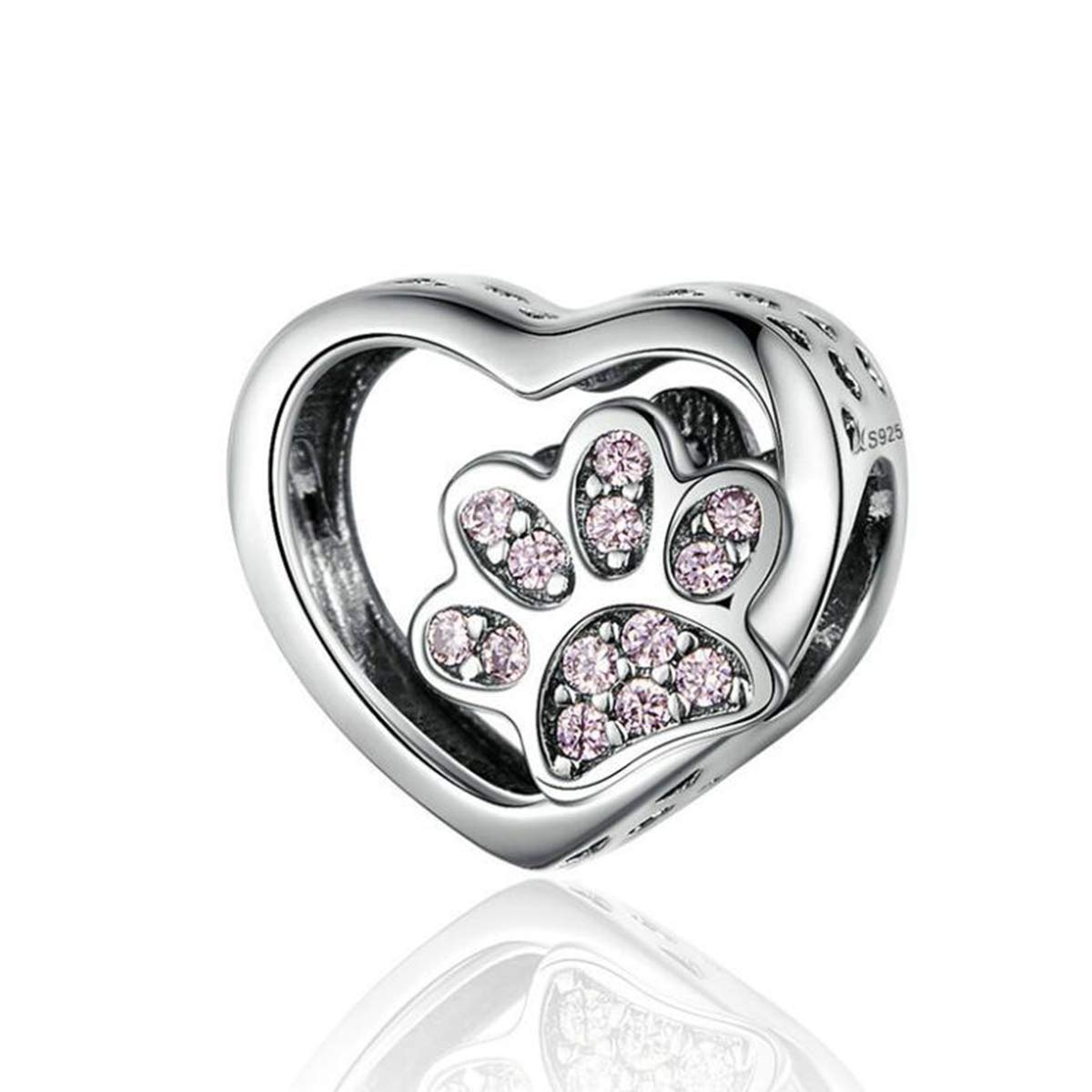 I Love My Dog Bone Charms Genuine 925 Sterling Silver Dog Bowl Charm Paw Beads Animals Charms for Pandora Bracelets (Love Charms)