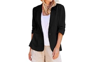 Womens Vintage Linen Blazer Casual Elegant Formal Lapel Open Front Suit Jacket 3/4 Sleeve Work Blazers with Pockets