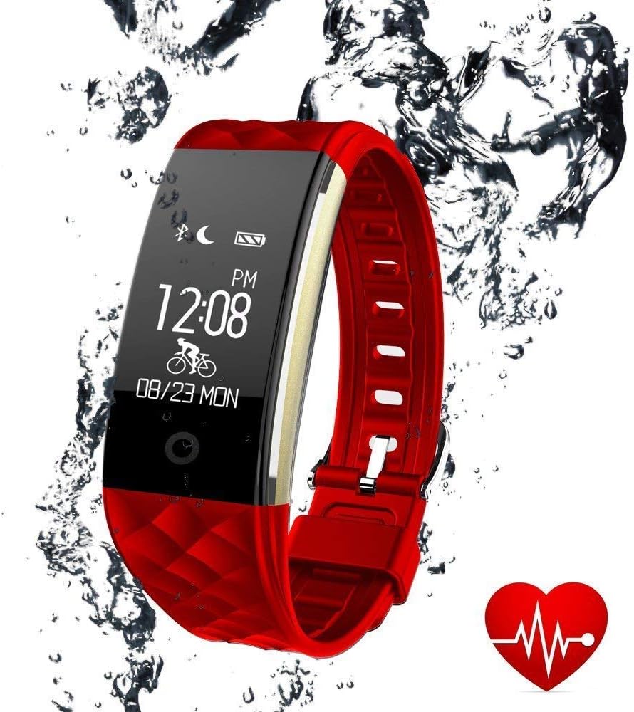 LUXSURE Fitness Tracker Watch for Women Waterproof Bluetooth Smart Watch Tracker Bracelet to Monitor Heart Rate & Pedometer Compatible with iPhone Samsung IOS & Android (D series-Red)