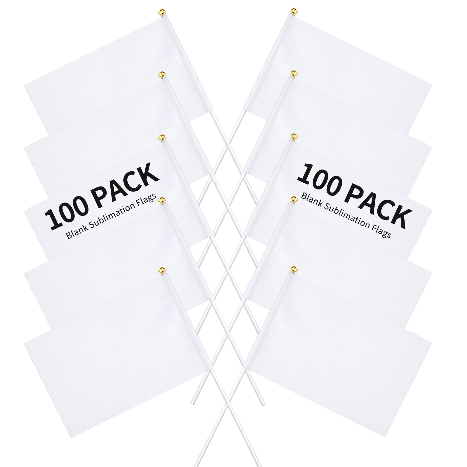 100pcs Blank Sublimation Flags - White and Empty Small Flags on Sticks for Decorating - DIY Sublimation Garden Flag