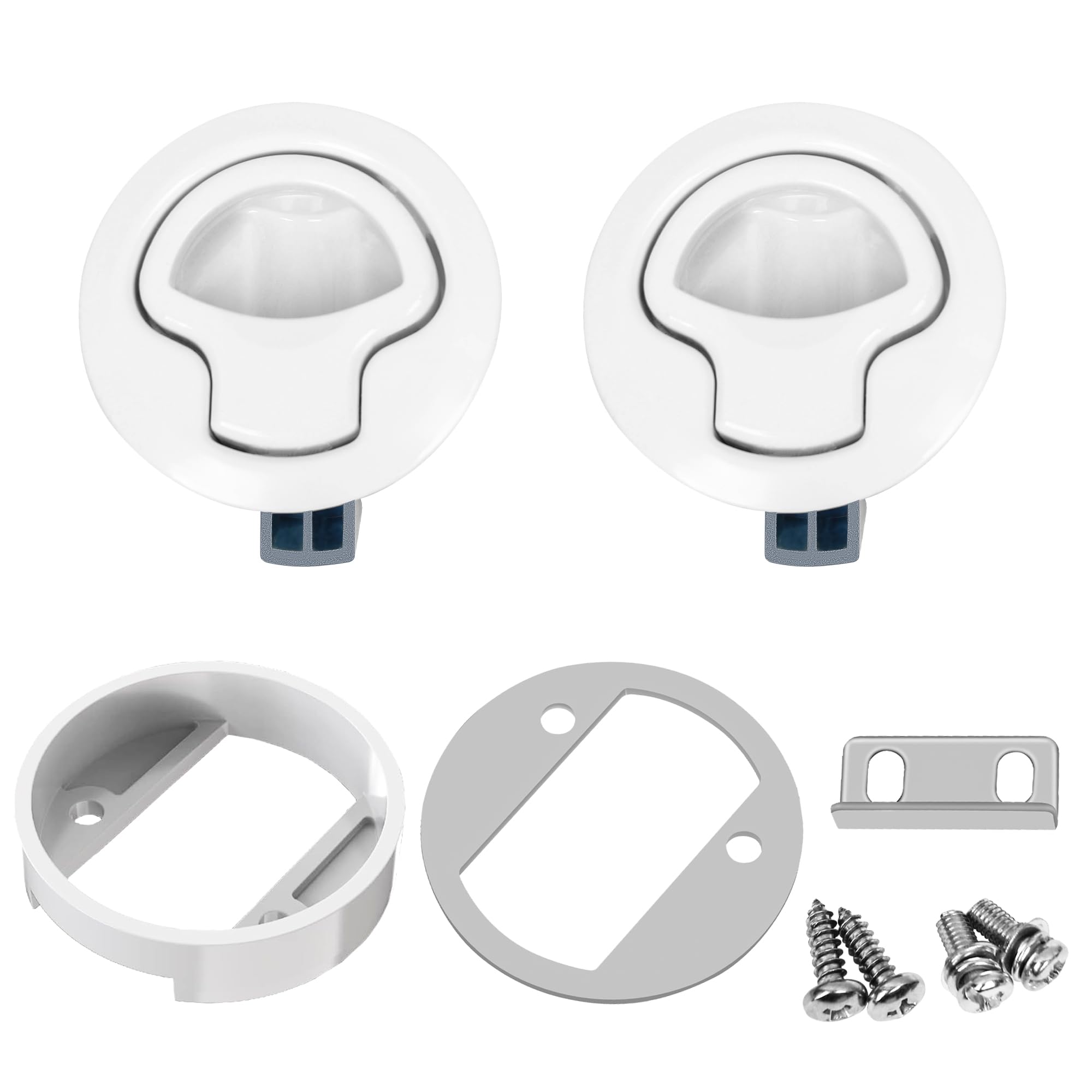 Photo 1 of 2 Pack Boat Slam Latch 2" Zinc Alloy RV Flush Latch Lock,100% Metal Marine Deck Hatch Door Flush Pull Latch,Heavy Duty Lid Lock for Hatch Door Cabinet Hardware on RV Boat Camper (White)