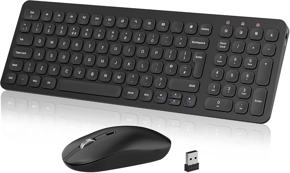 Cimetech Wireless Keyboard Mouse Set 2.4G Ergonomic Silent UK QWERTY Black
