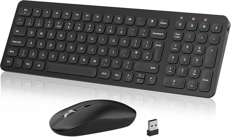 Cimetech Wireless Keyboard Mouse Set 2.4G Ergonomic Silent UK QWERTY Black
