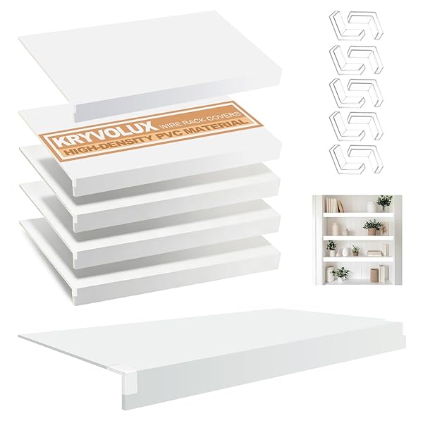 5 PCS WIRE RACK COVERS 36X12X2.5 INCH PVC PANTRY SHELF COVER 0.31 INCH THICK REMOVABLE CLOSET WIRE RACK SHELF COVERS,DECORATION KITCHEN BATHROOM OFFICE SHELVING (LIGHT LUXURY WHITE,36X12X2.5INCH)