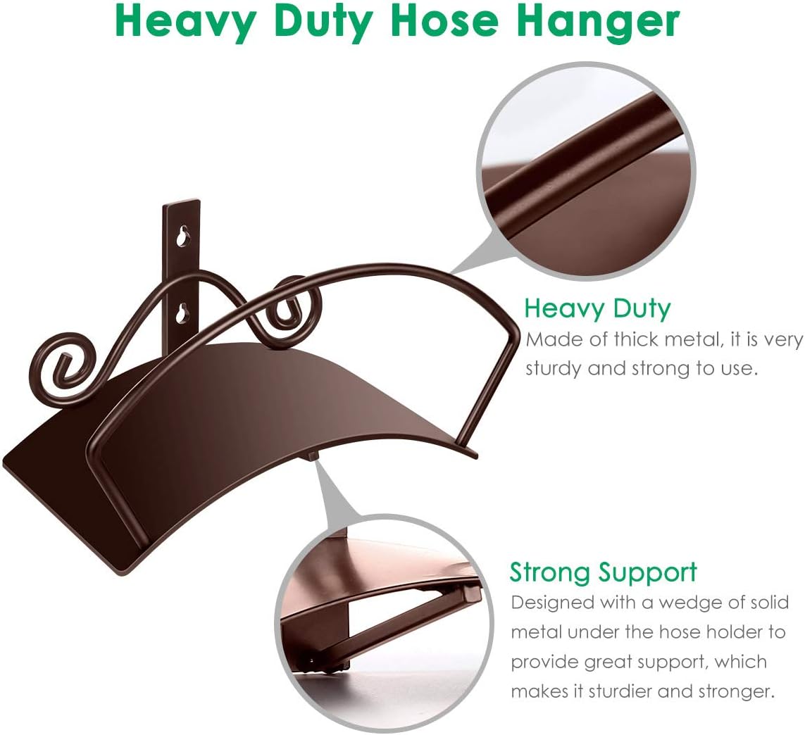 TomCare Garden Hose Holder Wall Mount Water Hose Holder Solid Steel Hose Hanger Heavy Duty Hose Holder Decorative Garden Hose Storage Hose Stand Hose Organizer for Outside Yard, Bronze : Garden & Outdoor