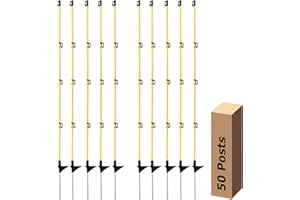 BEIYI Electric Fence Posts 46 Inches, Fiberglass Step in Temporary Electric Fence Posts for Cows, Sheep, Dog, Portable Fence Stakes for Electric Fencing-50 PCS