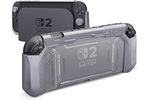 PlayVital Meteor Grip Case for Nintendo Switch 2 with Thumbstick Caps & Ergonomic Grips – Dockable Shockproof Anti-Slip Cover with Clear Back Design for Switch 2 Protective Shell – New Hope Gray