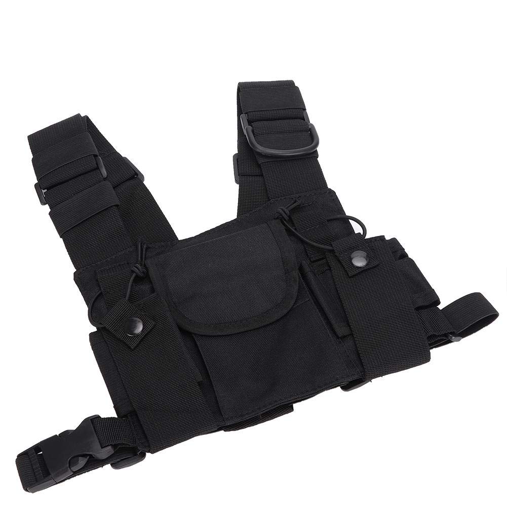 Chest Pouch, Black Nylon Walkie-talkie Chest Harness Front Pack Pouch, Double Side Pack Fit for Firefighting Military