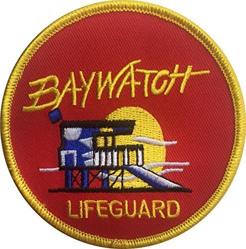 [Single Count] Custom and Unique (3.5" x 3.5") Round “Emblem” Baywatch Lifeguard w/ Sunset Iron/Sew On Embroidered Applique Patch {Red, Yellow, Blue, White, &amp; Black Colors} [Licensed]