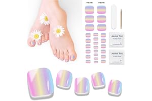 DUKASOU Semi Cured Gel Toenail Strips, 26 PCS Gel Toenail Stickers for Any UV Lamps(Not Included), Long Lasting Pedicure Nail Strips for Women Full Nails Wraps(Summer Colorful)