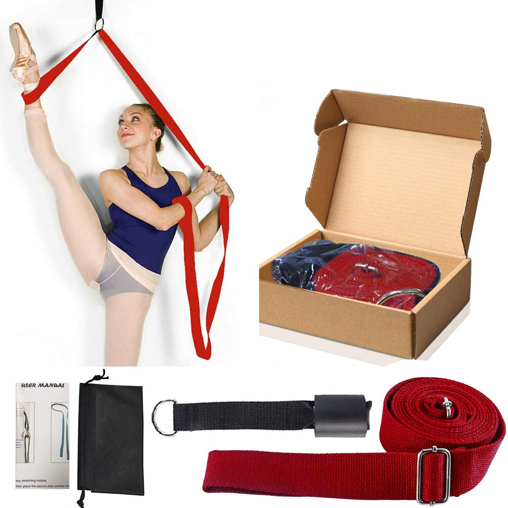 KimDaro Leg Stretcher, Door Flexibility & Stretching Leg Strap - Great for Ballet Cheer Dance Gymnastics or Any Sport Leg Stretcher Door Flexibility Trainer Premium Stretching Equipment (Red)