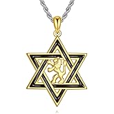AXOMY Star of David Necklace 925 Sterling Silver Lion Star of David Pendant Neckalce Jewish Christian Jewelry Gifts for Men Women
