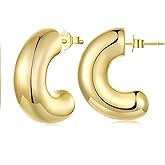 RUKYF Chunky Gold/Silver Hoops Earrings for Women Dainty Statement Thinck Open Hoops Hypoallergenic Lightweight Earring Jewelry Gift