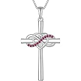 YL Women's Cross Necklace Sterling Silver Infinity Heart Crucifix Pendant Birthstone Criss Jewelry