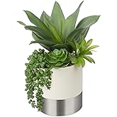Hollyone Large Artificial Succulents Plants Faux Succulents 12" Fake Succulent Plants in Sliver Ceramic Pot Succulent Plant for Desk Modern Home Living Room Office Table Shelf Decor