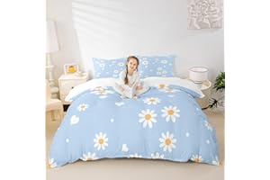 CASTLE FAIRY Girls Daisy Bedding Set,Yellow White Blue Duvet Cover for Teens,Kids Daisy Flowers Comforter Cover Decorative Room,Children Spring Floral Quilt Cover with 2 Pillowcases,Full Size(No Comforter)