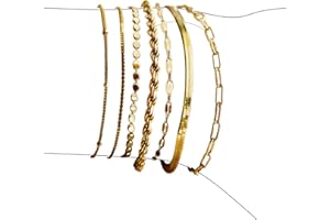 Amicon Gold Bracelets for Women,Dainty 14K Gold Plated Stack Set Trendy Stackable non tarnish Paperclip Chain Bracelets Gold Jewelry Sets Gifts for Women