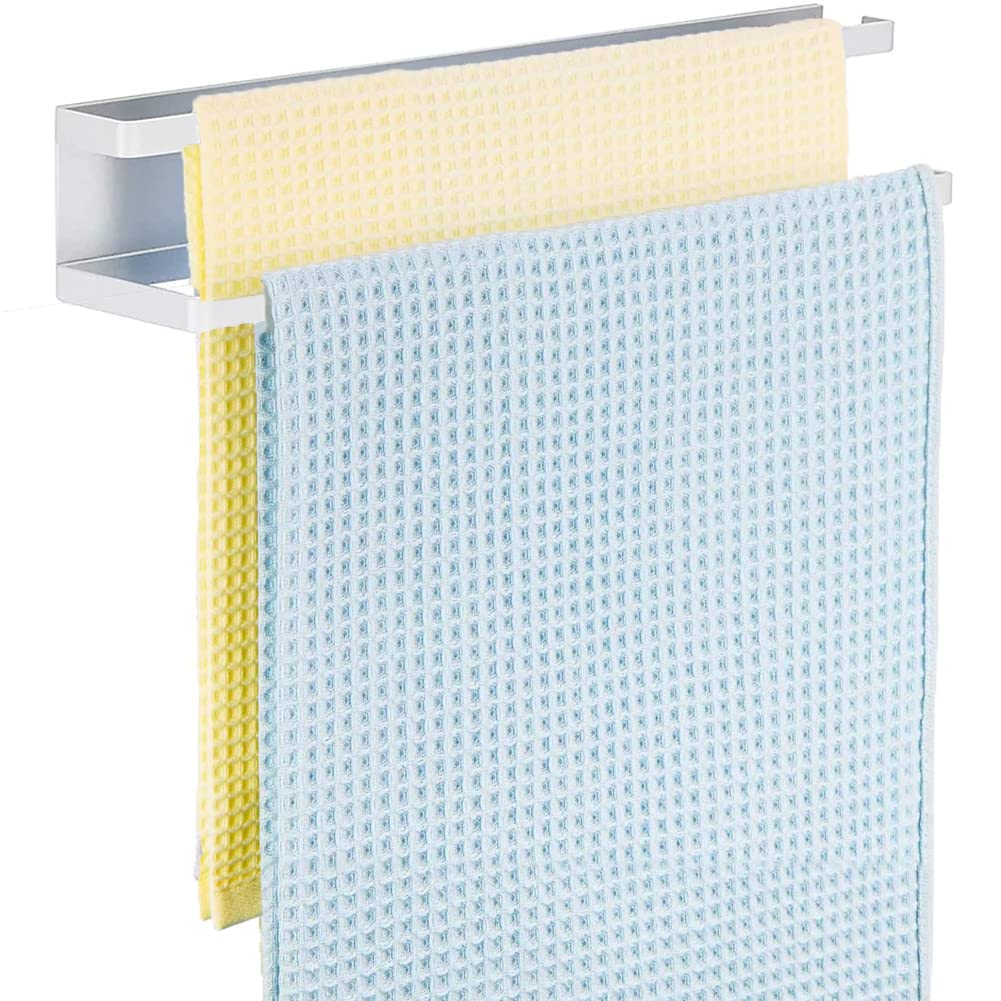 Magnetic Paper Towel Holder, Kitchen Roll Stand, Cling Film & Foil Dispenser, Wall Hanging Storage Unit (White (Dual Bar))