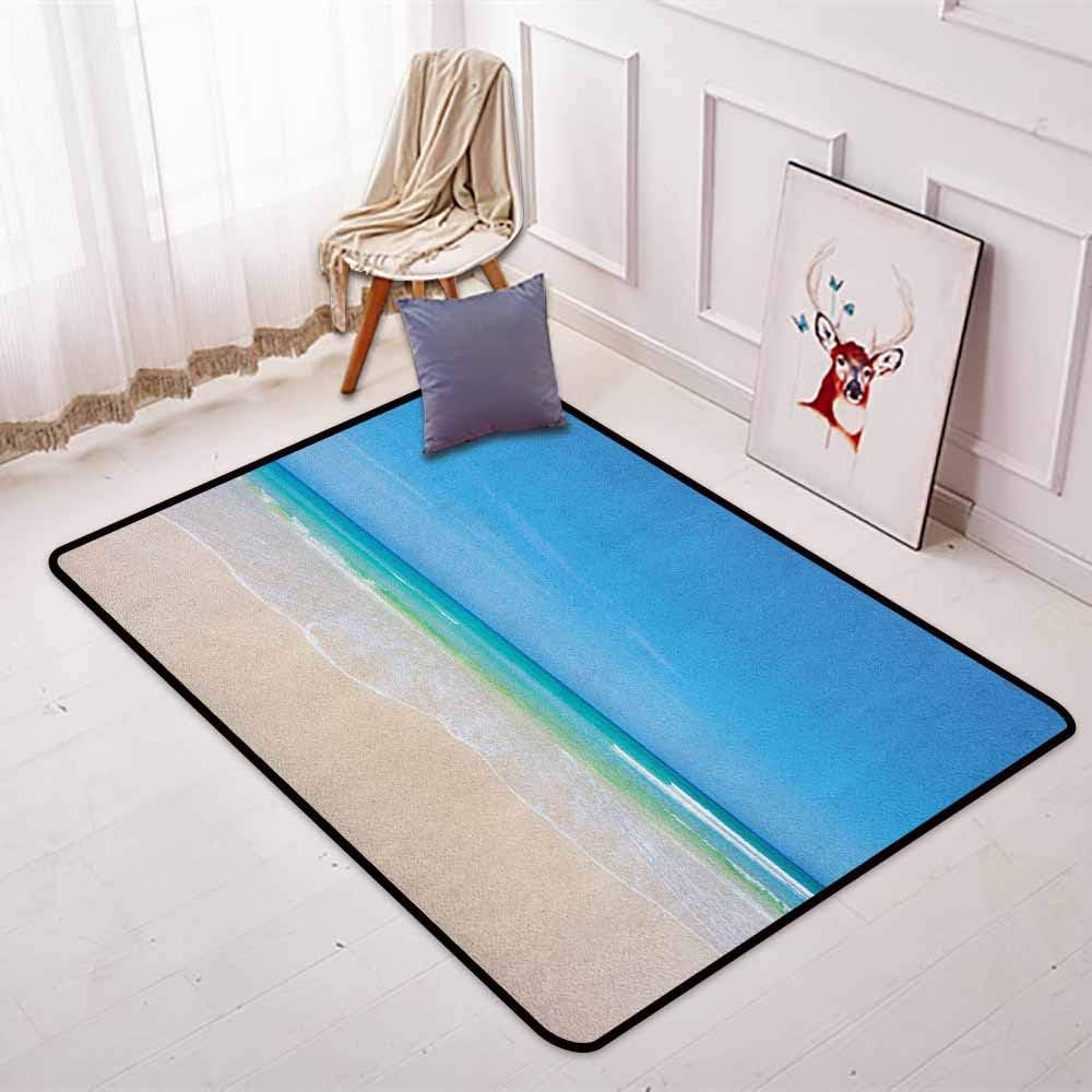 BottleTip Ocean Bedroom Carpet Golden Sandy Paradise Beach Sea and Sunny Sky Scene Secret Dream Space Nature Image for Various Areas W47.2 x L59 Inch Cream Blue