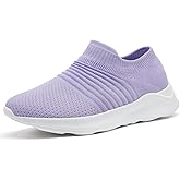 GLYGML Womens Walking Slip on Shoes Gym Fitness Tennis Travel Fashion Running Lightweight Comfortable Breathable Refreshing Sneakers Black Size 6 Light Purple Size 11