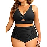 Women's Plus Size Two Piece Swimsuits - High Waisted Bikini Tummy Control Bathing Suits 2025 Twist Knot Swimwear