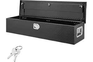 VEVOR Heavy Duty Aluminum Truck Bed Tool Box, Diamond Plate Tool Box with Side Handle and Lock Keys, Storage Tool Box Chest Box Organizer for Pickup, Truck Bed, RV, Trailer, 48"x15"x15", Black