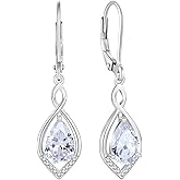 Rocayi Infinity Teardrop Earrings 925 Sterling Silver Dangle Drop Leverback Earrings Birthstone Jewelry for Women