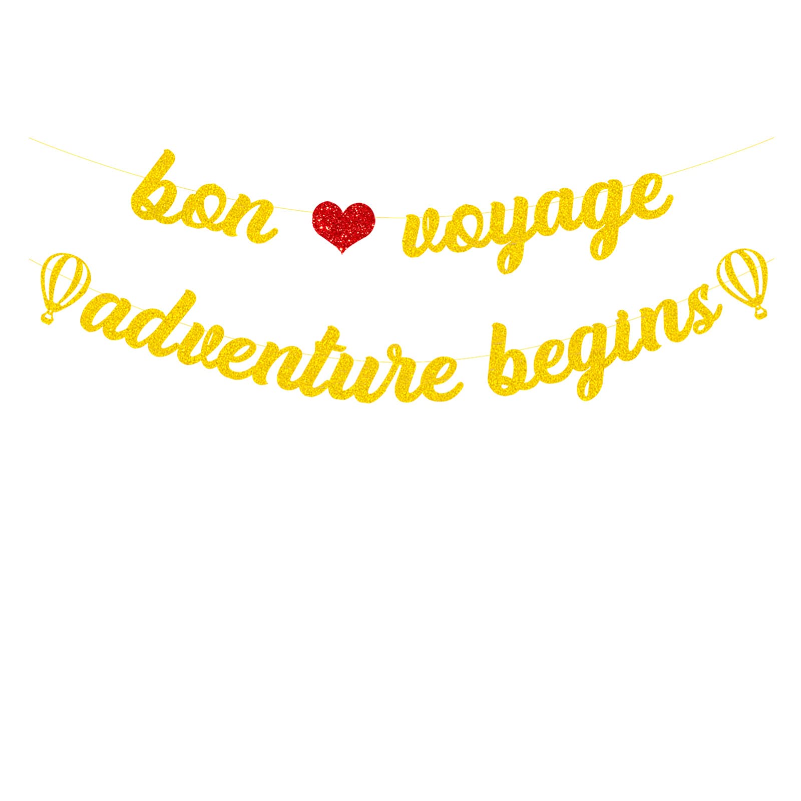 bng-bng Bon Voyage Banner Gold Adventure Bengins Awaits Sign Garlands for Travel Theme Party Moving Going Away Graduation Retirement Farewell Party Supplies Decorations Pre-Strung