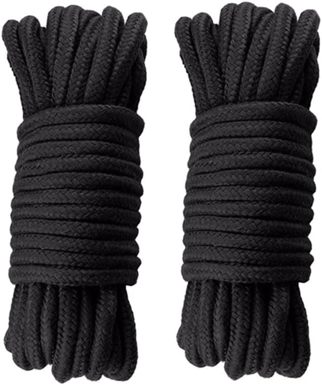 Soft Cotton Rope 2 Pack 32 Feet Durable Long Ropes 1/3 Inch Diameter Knot Tying Rope Thick Packaging String (2 Pack,Black)