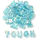 DanLingJewelry 90Pcs Random Blue Large Acrylic Letter Beads UV Plated Iridescent A-Z Alphabet Beads for DIY Jewelry Making Bracelets Key Chain