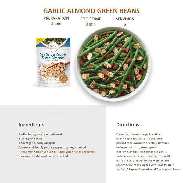 SALAD PIZAZZ SLICED ALMONDS, SEA SALT CRACKED PEPPER, NON-GMO, ALL-NATURAL, KOSHER SALAD TOPPER, RESEALABLE BAG, 3.25 OUNCE
