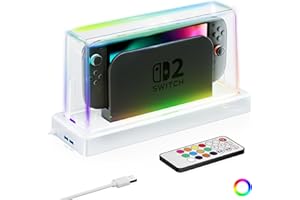 HEYSTOP Switch 2 Dust Cover with 12 LED Colors Light Base Compatible with Nintendo Switch 2, Acrylic Display Case Anti-Scratc