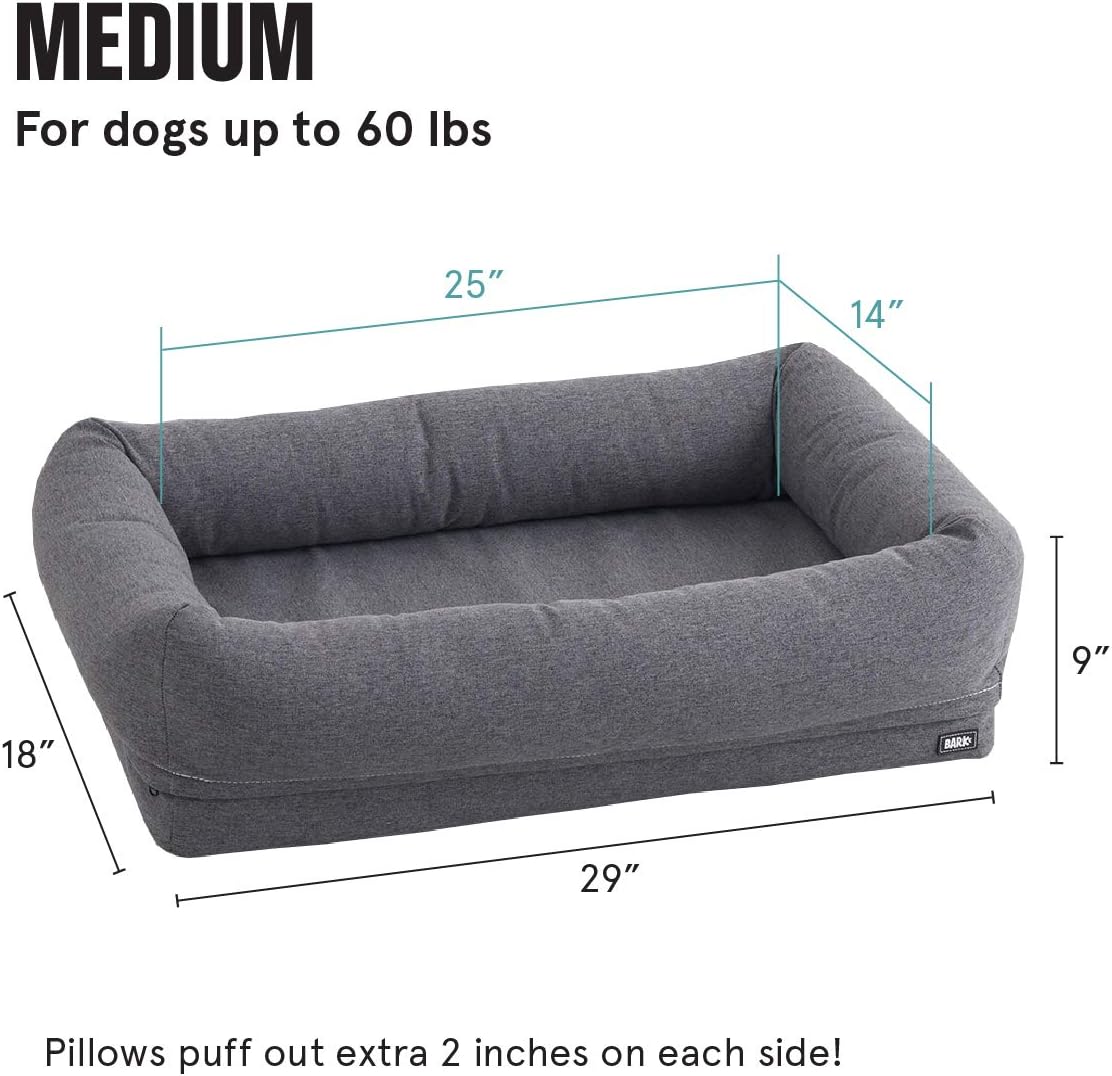 Barkbox Memory Foam Dog Bed | Plush Orthopedic Joint Relief 2-1 Crate or Pillow Bed, Machine Washable + Removable Cover; Waterproof Lining, Includes Squeaker Toy | Medium | Grey : Pet Supplies