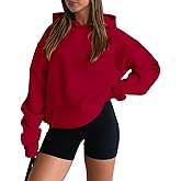 onlypuff Women Hoodies Casual Pullover Long Sleeve Sweatshirt Kangaroo Pocket Drop Shoulder Sweater