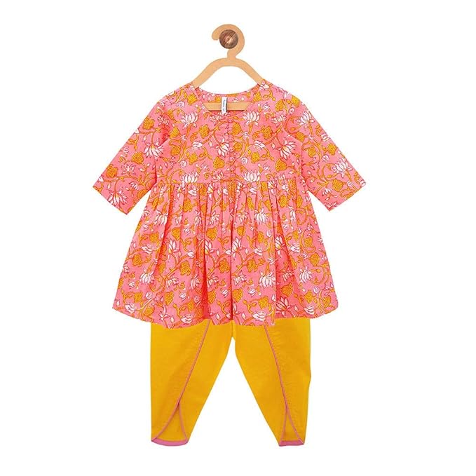 Campana By Hopscotch Girls Cotton Flared Kurta & Dhoti Set in Multi Color