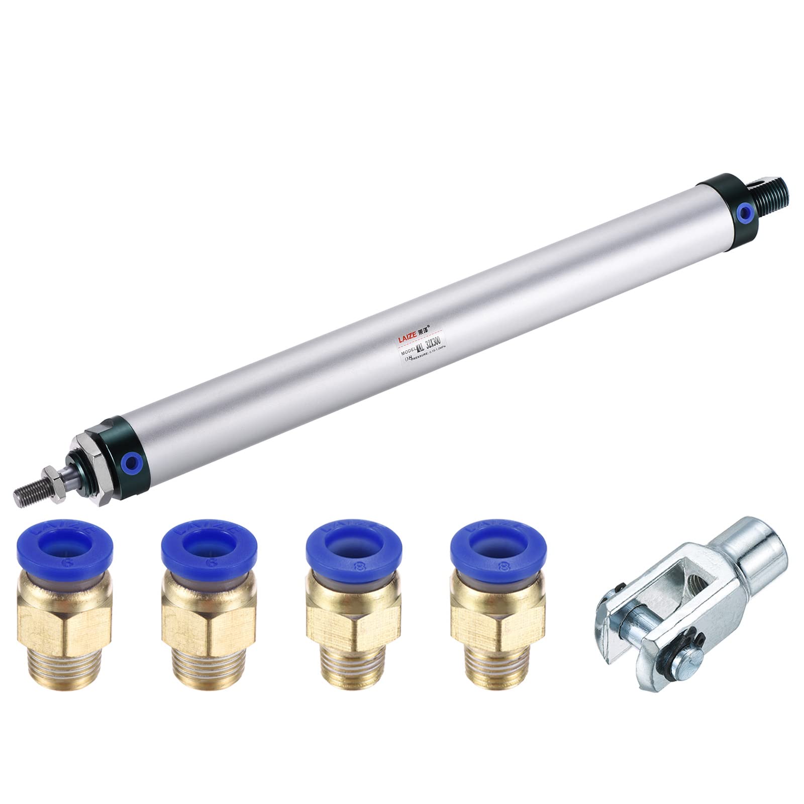Photo 1 of MECCANIXITY Pneumatic Air Cylinder Double Action MAL32X300 32mm Bore 300mm Stroke with Y Connector and 4Pcs Quick Fitting Set