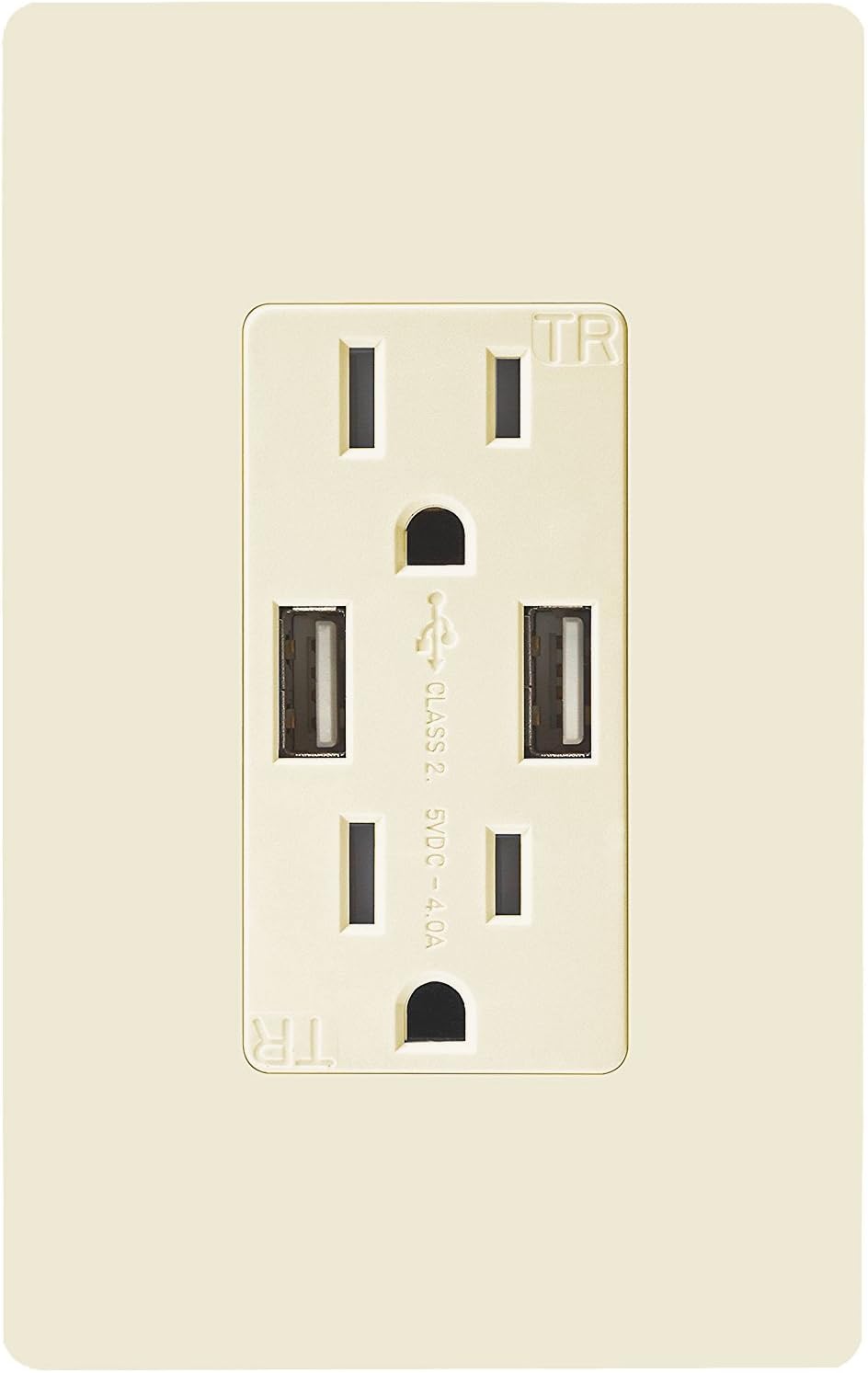 TOPGREENER - TU2154A-LA-STICKER 4A High Speed USB Wall Outlet, 15A Tamper-Resistant Receptacles, Compatible with XS/MAX/XR/X/8/7, Samsung Galaxy S9/S8/S7, LG, HTC & other Smartphones, UL Listed, TU2154A-LA, Light Almond