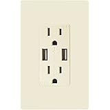 TOPGREENER - TU2154A-LA-STICKER 4A High Speed USB Wall Outlet, 15A Tamper-Resistant Receptacles, Compatible with XS/MAX/XR/X/8/7, Samsung Galaxy S9/S8/S7, LG, HTC & other Smartphones, UL Listed, TU2154A-LA, Light Almond