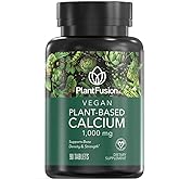PlantFusion Vegan Calcium 1000mg, Premium Plant Based Formula, 90 Tablets | Algae Calcium from Aquamin, Vitamin D3, K2, Magnesium &amp; Boron, Calcium Supplement for Women &amp; Men, Organic